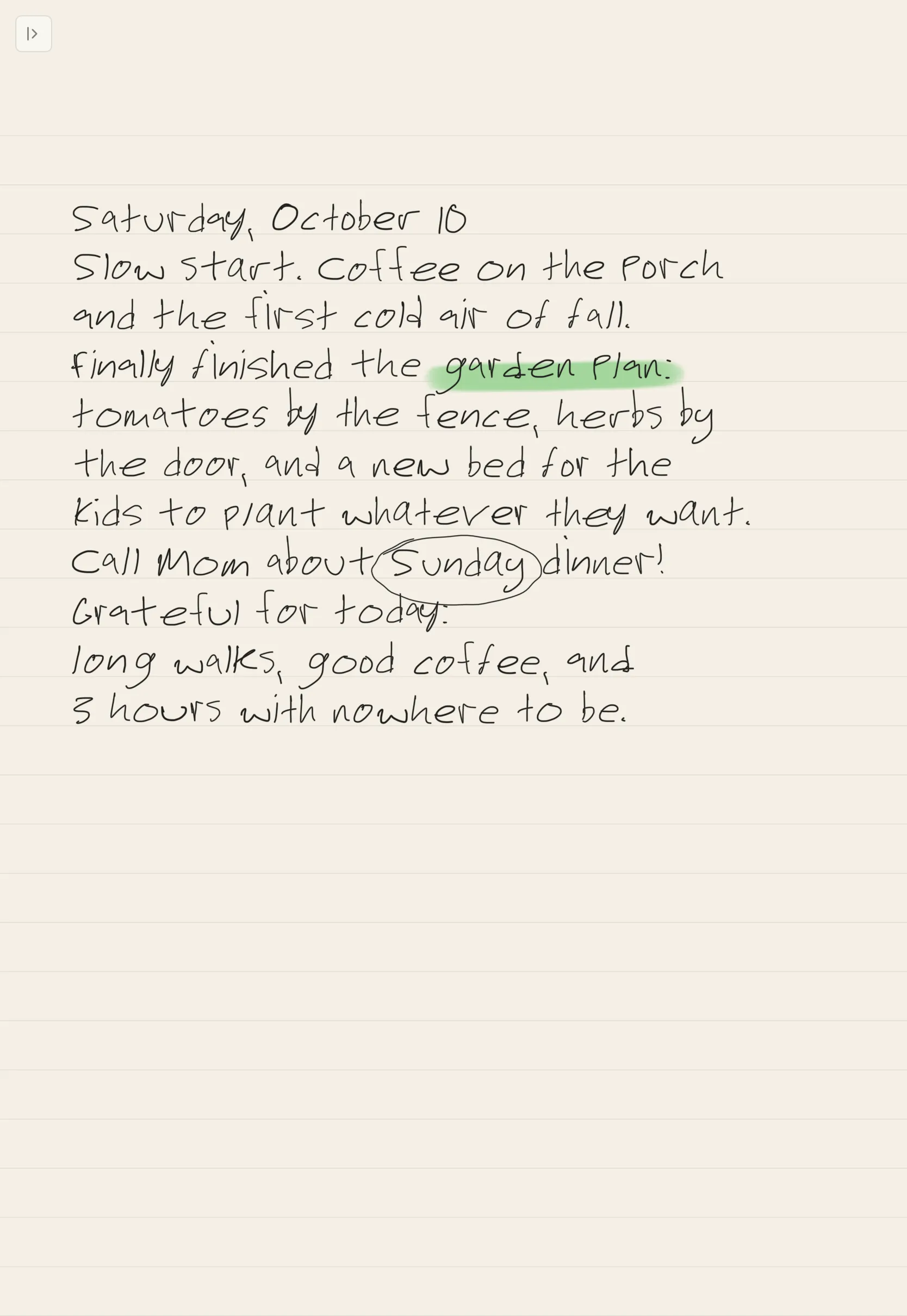 A Notebook page with handwriting, and only a small tab in the corner.